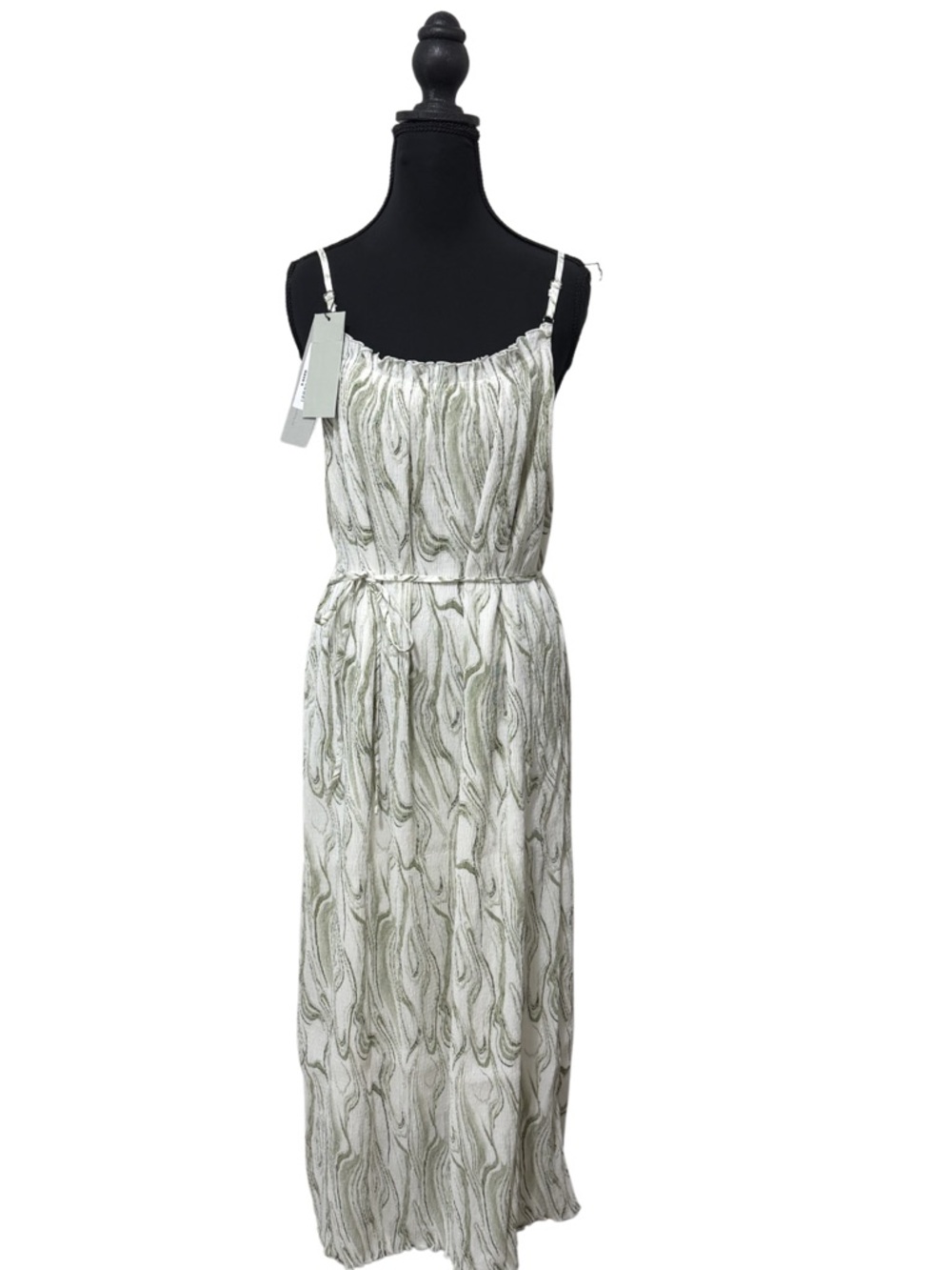 Sleeveless White & Sage Printed Maxi Dress - Lightweight Summer Style
